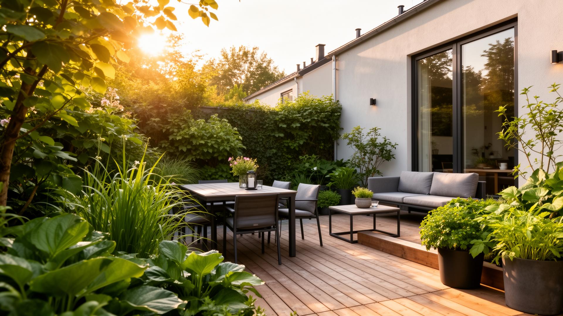 Vacker skandinavisk trädgård