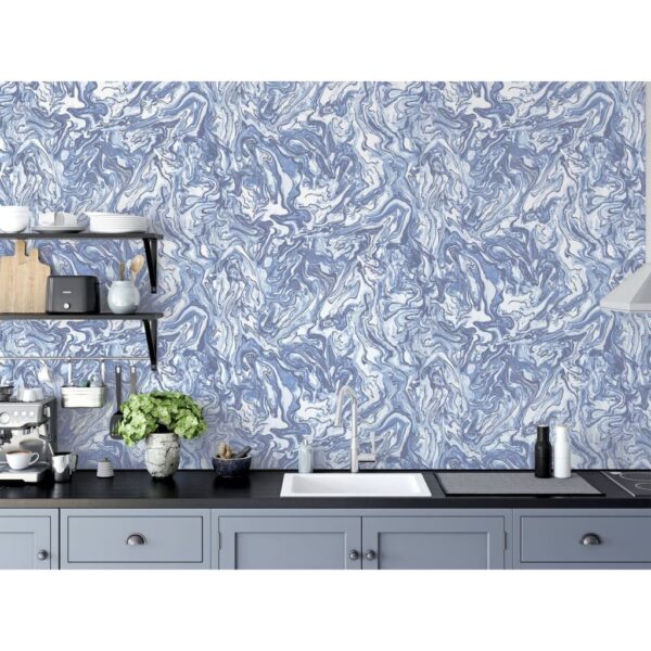 DUTCH WALLCOVERINGS Tapet Liquid Marble blå - Bild 3