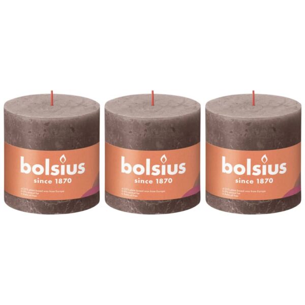 Bolsius Blockljus Shine 3-pack 100x100 mm rustikgrå