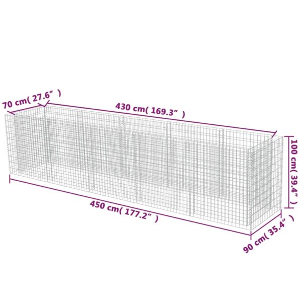 Planteringsgabion upphöjd galvaniserat stål 450x90x100 cm - Bild 8