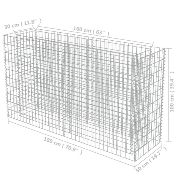 Planteringsgabion upphöjd galvaniserat stål 180x50x100 cm - Bild 8