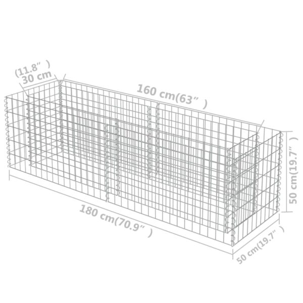 Planteringsgabion upphöjd galvaniserat stål 180x50x50 cm - Bild 8