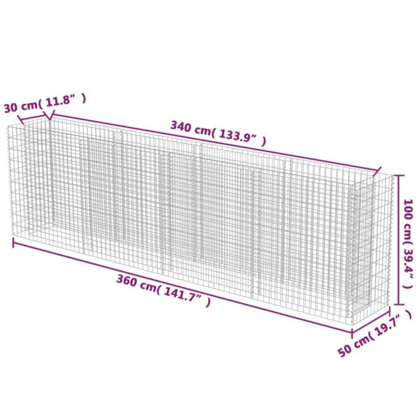 Planteringsgabion upphöjd galvaniserat stål 360x50x100 cm - Bild 8