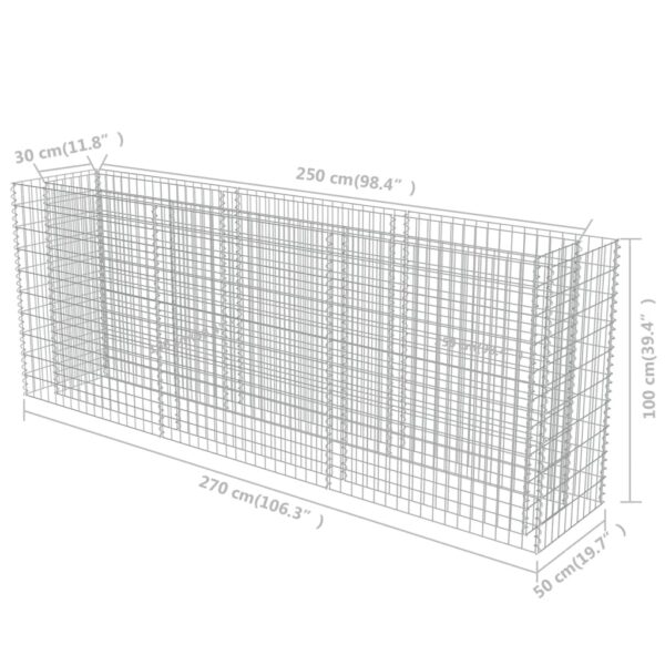 Planteringsgabion upphöjd galvaniserat stål 270x50x100 cm - Bild 8