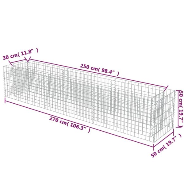 Planteringsgabion upphöjd galvaniserat stål 270x50x50 cm - Bild 8