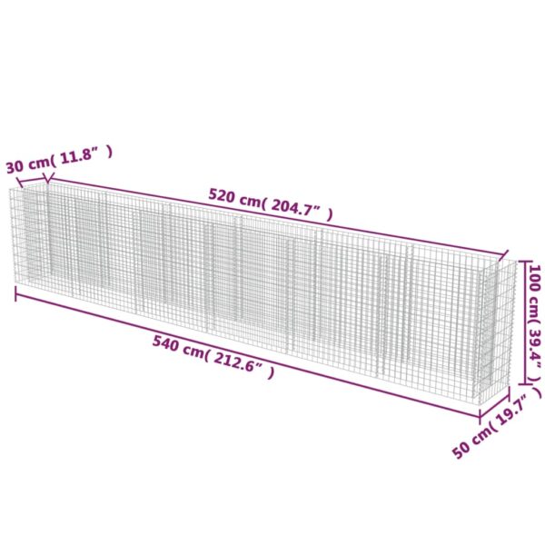 Planteringsgabion upphöjd galvaniserat stål 540x50x100 cm - Bild 8