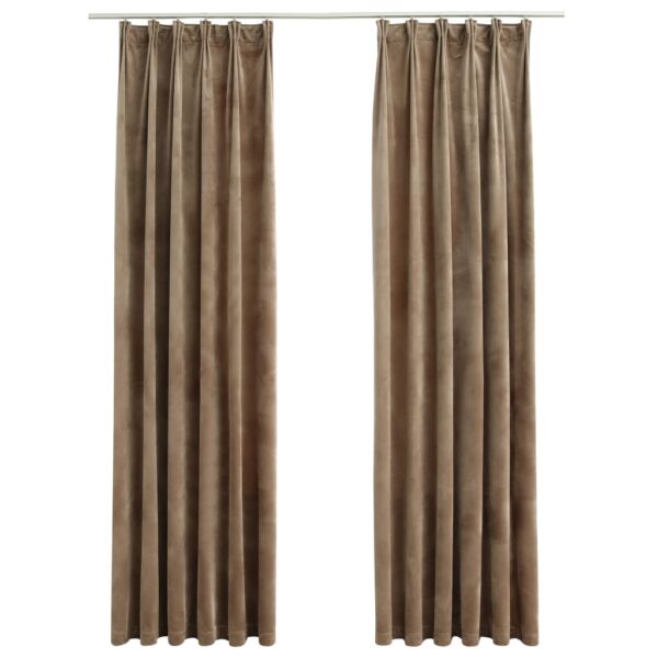 Mörkläggningsgardiner 2 st med krokar sammet beige 140x225 cm - Bild 2