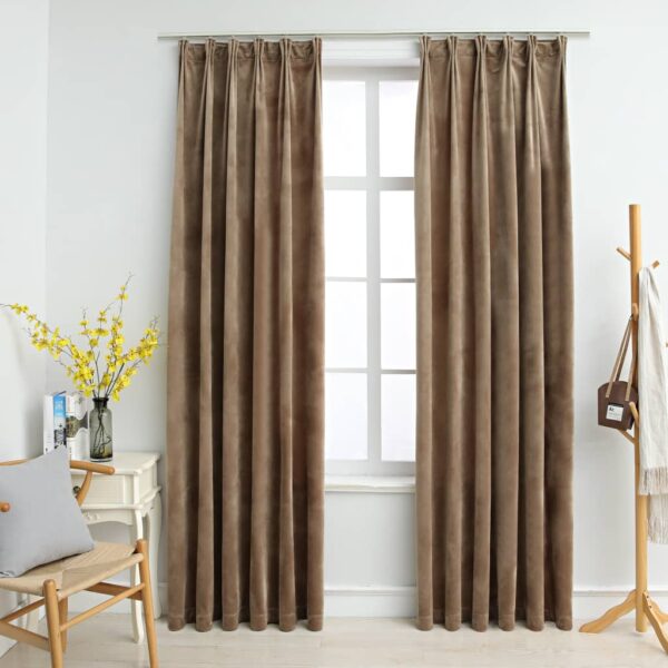 Mörkläggningsgardiner 2 st med krokar sammet beige 140x225 cm