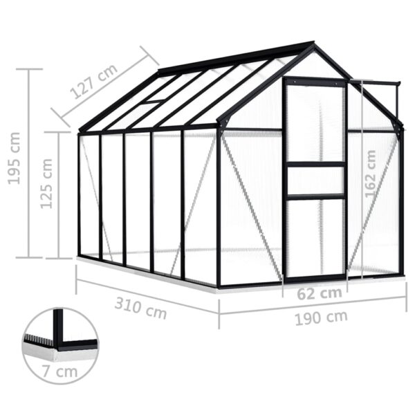 Växthus med basram antracit aluminium 5,89 m² - Bild 6