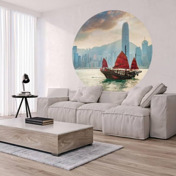 WallArt Tapet cirkelformad Skyline with Junk Boat 190 cm - Bild 5