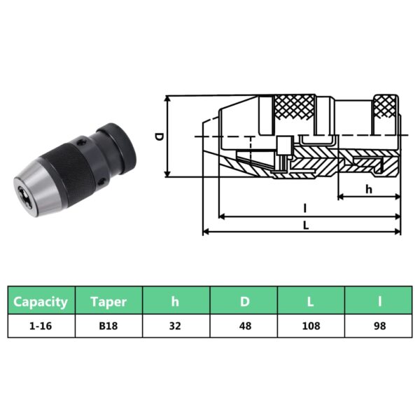 Snabbchuck MT3-B18 med 16 mm spännvidd - Bild 9