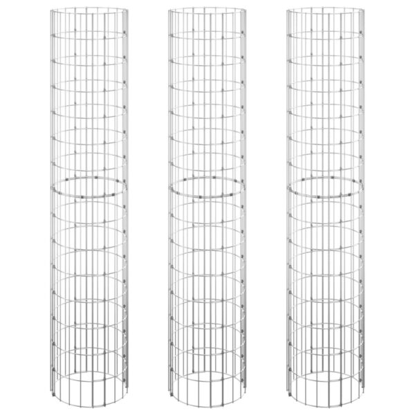 Planteringsgabion 3 st upphöjd rund galvaniserat stål Ø30x150cm - Bild 2