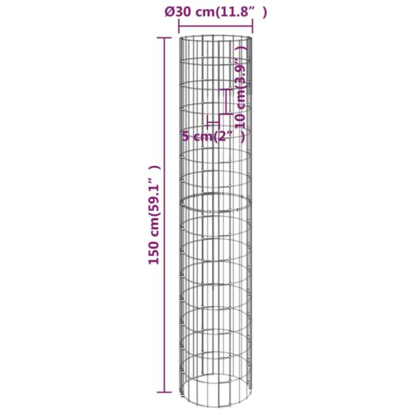 Planteringsgabion 3 st upphöjd rund galvaniserat stål Ø30x150cm - Bild 7