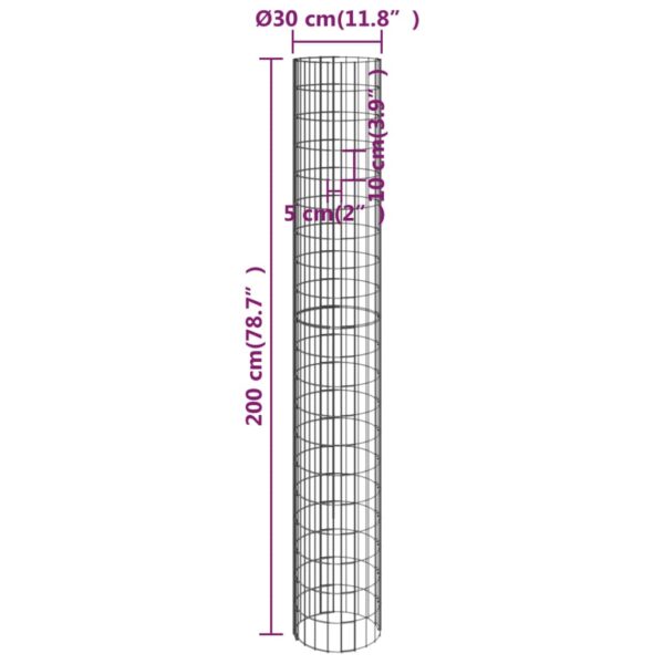 Planteringsgabion 3 st upphöjd rund galvaniserat stål Ø30x200cm - Bild 7