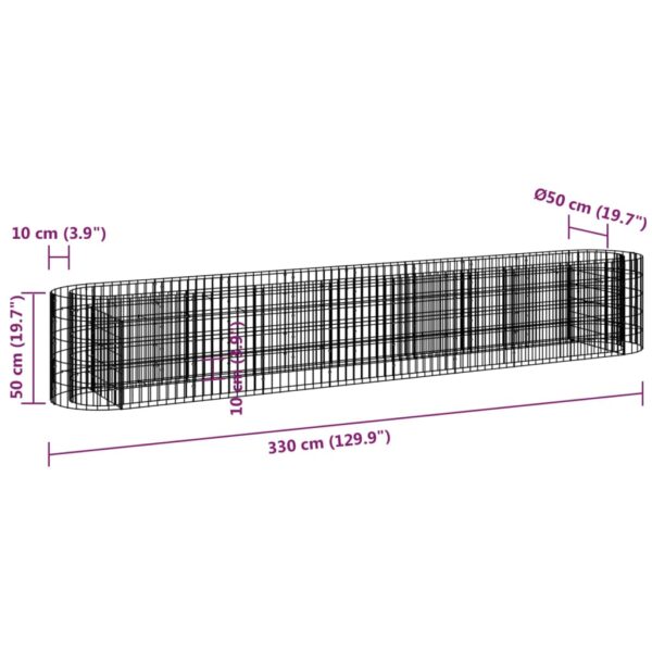 Planteringsgabion galvaniserat järn 330x50x50 cm - Bild 8