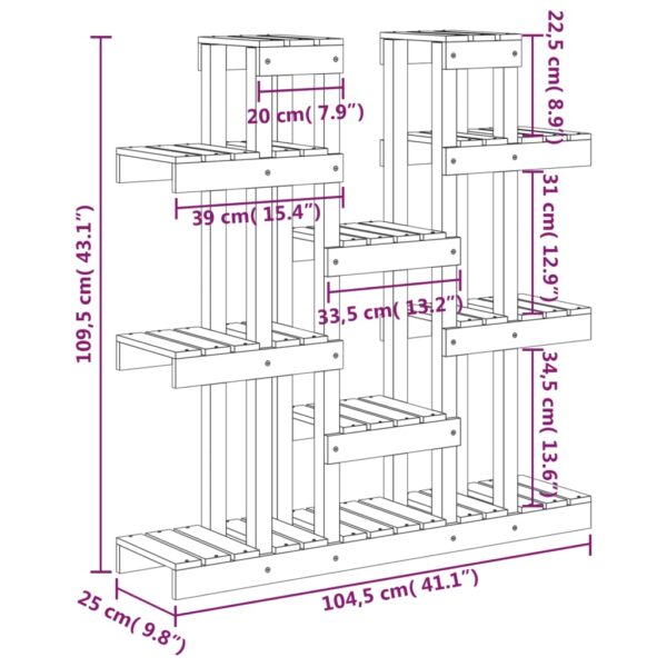 Växtställ Svart 104,5x25x109,5 cm massiv furu - Bild 8