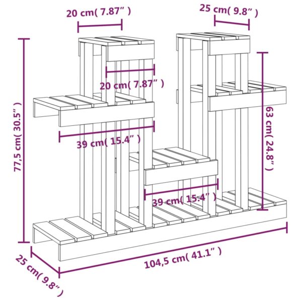 Växtställ Svart 104,5x25x77,5 cm massiv furu - Bild 8