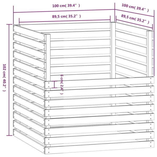 Kompostlåda vit 100x100x102 cm massiv furu - Bild 8