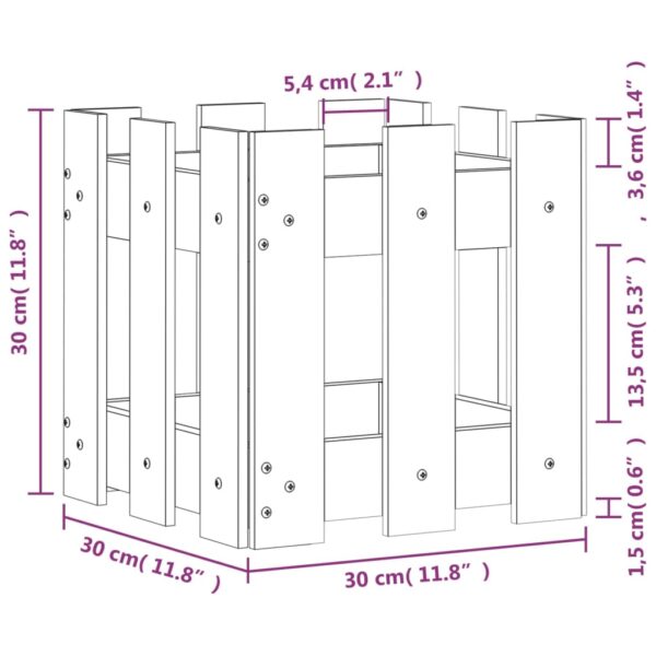 Odlingslåda med staket-design 30x30x30 cm impregnerad furu - Bild 9