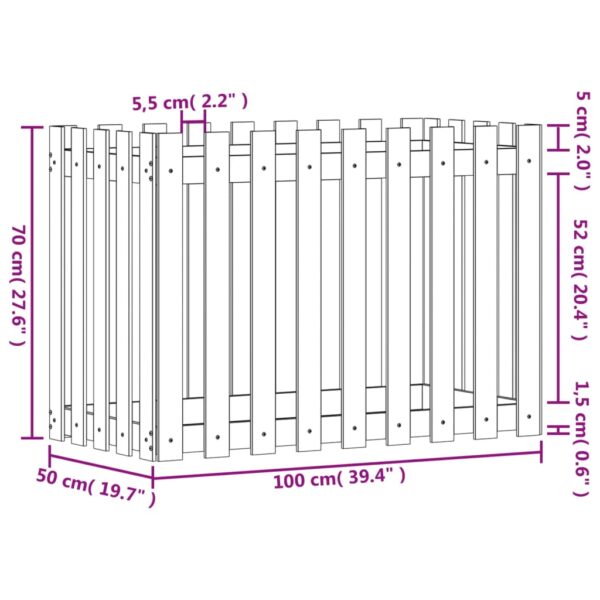 Odlingslåda med staket-design svart 100x50x70 cm massiv furu - Bild 9