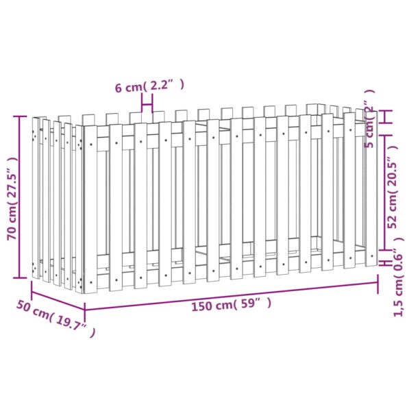 Odlingslåda med staket-design svart 150x50x70 cm massiv furu - Bild 9