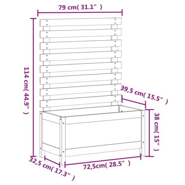 Odlingslåda med spaljé vit 79x39,5x114 cm massiv furu - Bild 9