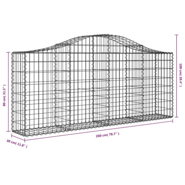 Gabioner bågformade 4 st 200x30x80/100 cm galvaniserat järn - Bild 6