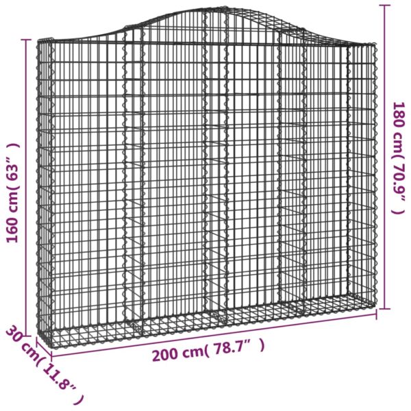 Gabion bågformad 3 st 200x30x160/180 cm galvaniserat järn - Bild 6