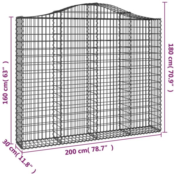 Gabion bågformad 4 st 200x30x160/180 cm galvaniserat järn - Bild 6