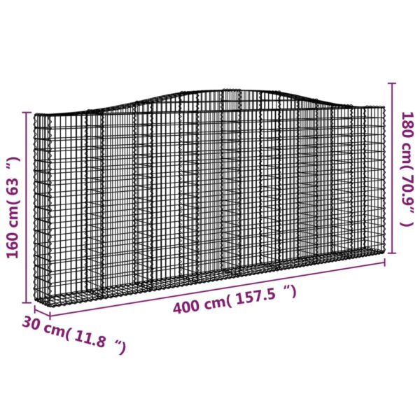 Gabion bågformad 3 st 400x30x160/180 cm galvaniserat järn - Bild 6