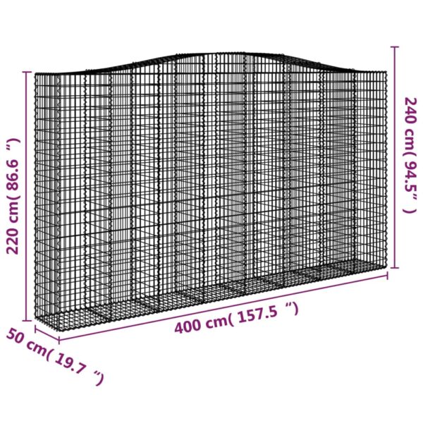 Gabioner bågformade 3 st 400x50x220/240 cm galvaniserat järn - Bild 6