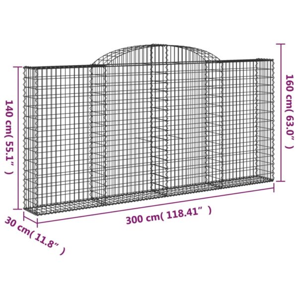 Gabioner bågformade 2 st 300x30x140/160 cm galvaniserat järn - Bild 6