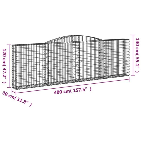 Gabioner bågformade 3 st 400x30x120/140 cm galvaniserat järn - Bild 6