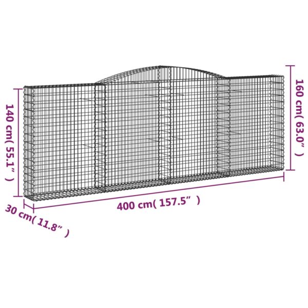 Gabioner bågformade 4 st 400x30x140/160 cm galvaniserat järn - Bild 6