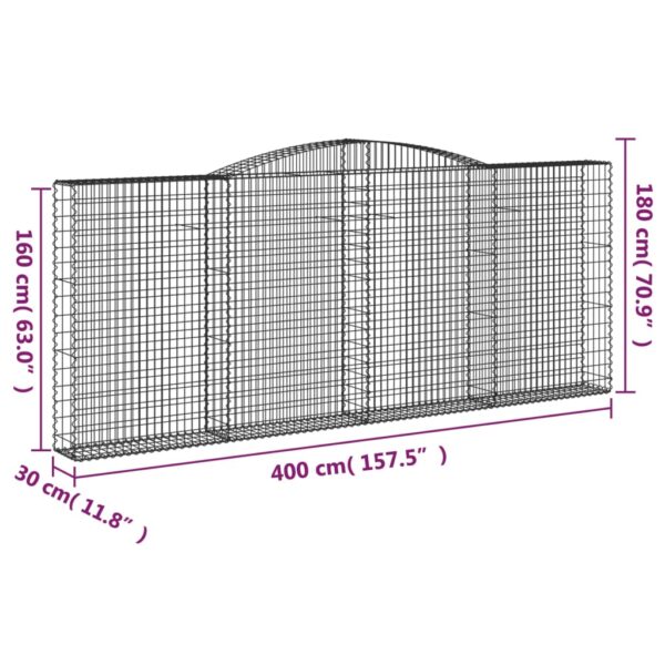 Gabion bågformad 2 st 400x30x160/180 cm galvaniserat järn - Bild 6