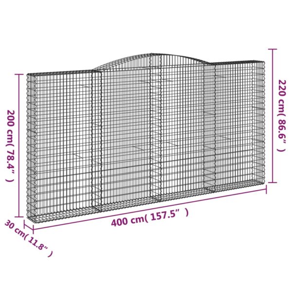 Gabioner bågformade 4 st 400x30x200/220 cm galvaniserat järn - Bild 6