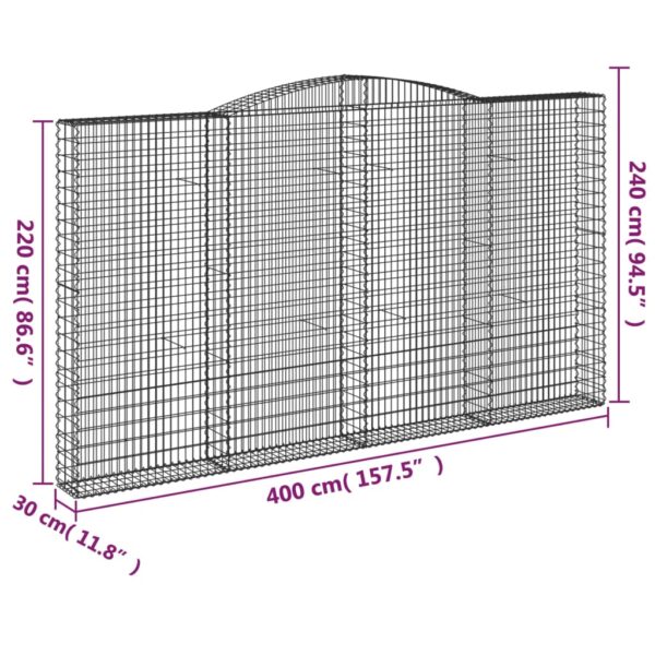 Gabioner bågformade 3 st 400x30x220/240 cm galvaniserat järn - Bild 6