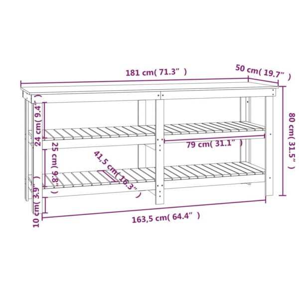 Arbetsbänk vit 181x50x80 cm massiv furu - Bild 8