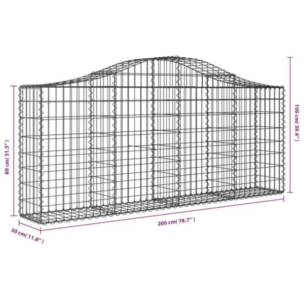 Gabion bågformad 200x30x80/100 cm galvaniserat järn - Bild 5