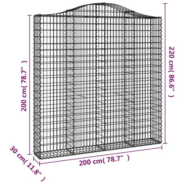 Gabion bågformad 200x30x200/220 cm galvaniserat järn - Bild 5