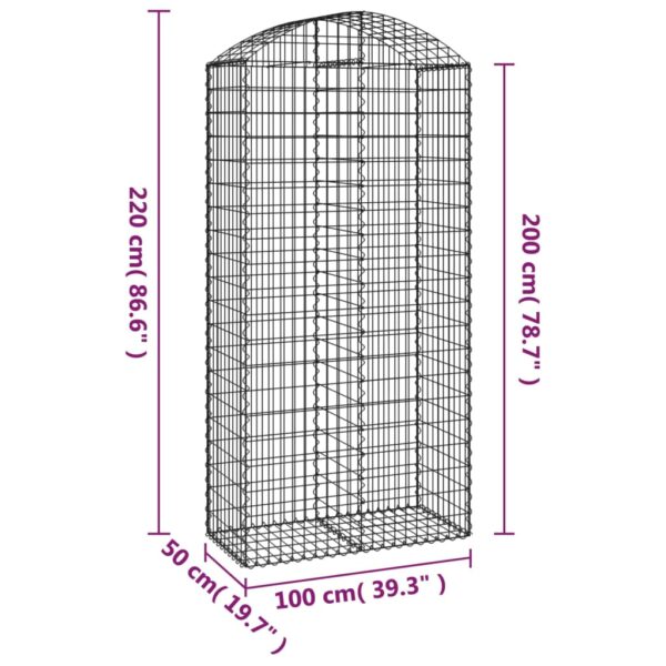 Gabion bågformad 100x50x200/220 cm galvaniserat järn - Bild 5