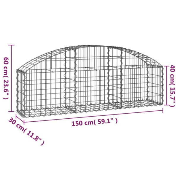 Gabion bågformad 150x30x40/60 cm galvaniserat järn - Bild 5