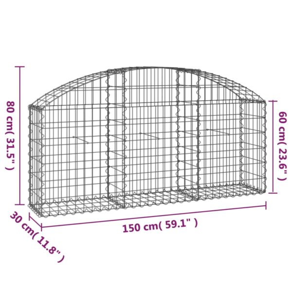 Gabion bågformad 150x30x60/80 cm galvaniserat järn - Bild 5