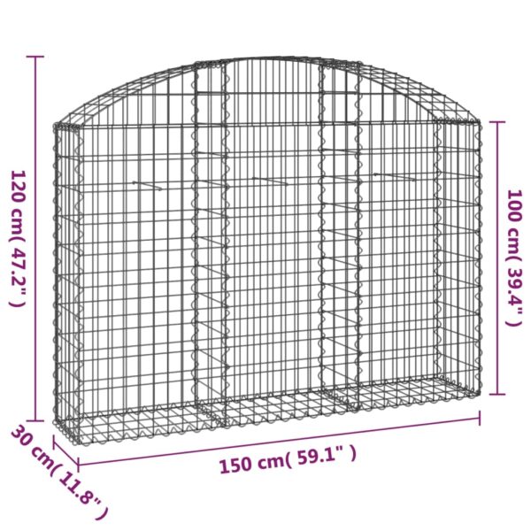 Gabion bågformad 150x30x100/120 cm galvaniserat järn - Bild 5