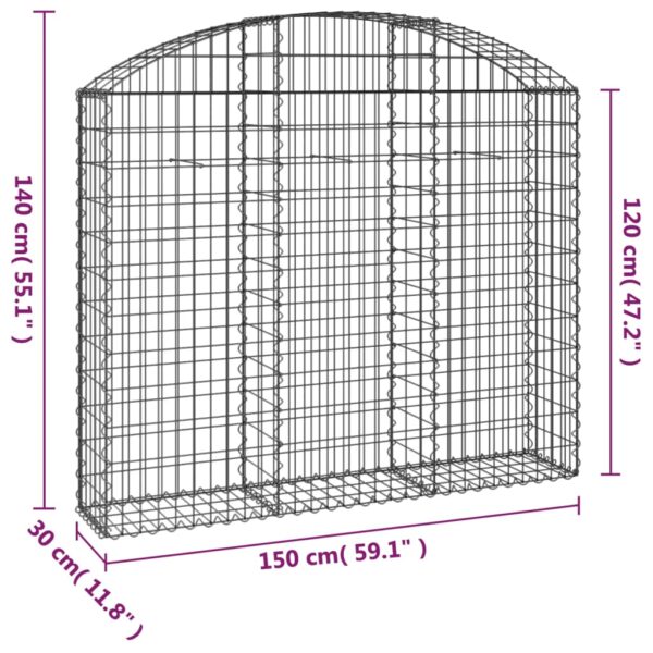 Gabion bågformad 150x30x120/140 cm galvaniserat järn - Bild 5