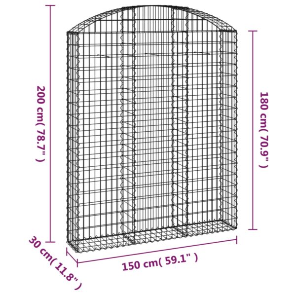 Gabion bågformad 150x30x180/200 cm galvaniserat järn - Bild 5