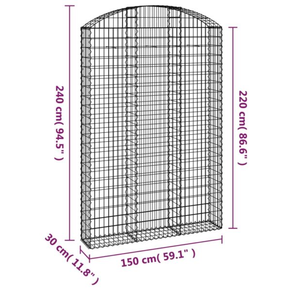 Gabion bågformad 150x30x220/240 cm galvaniserat järn - Bild 5