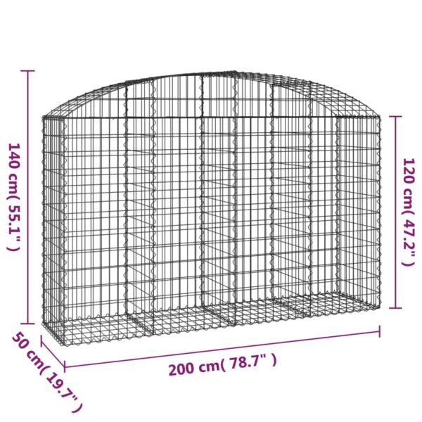 Gabion bågformad 200x50x120/140 cm galvaniserat järn - Bild 5