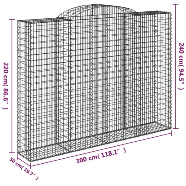 Gabion bågformad 300x50x220/240 cm galvaniserat järn - Bild 5