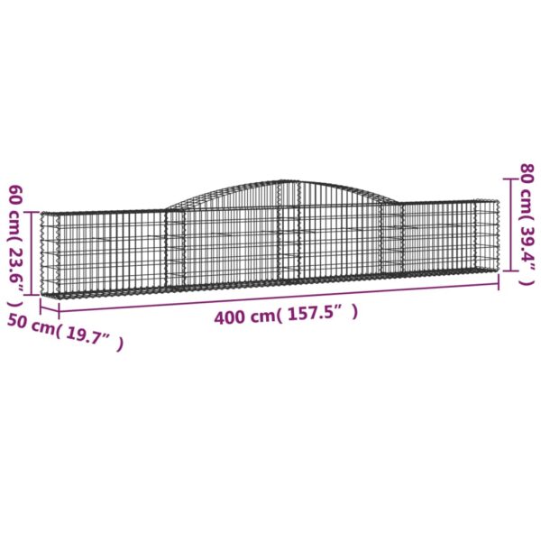 Gabion bågformad 400x50x60/80 cm galvaniserat järn - Bild 5